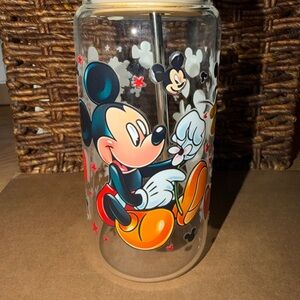 Mickey Mouse Glass Tumbler with Straw